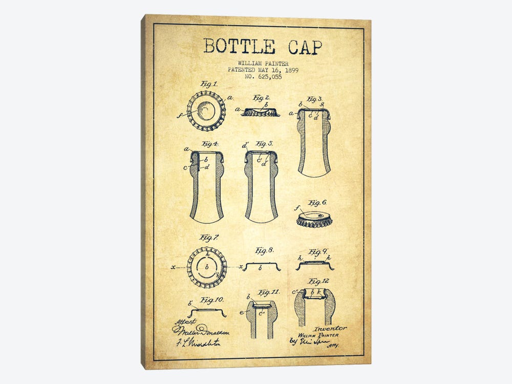 Bottle Cap Vintage Patent Blueprint by Aged Pixel 1-piece Art Print