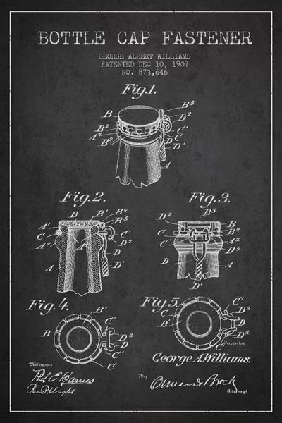 Cap Fastener Charcoal Patent Blueprint by Aged Pixel framed wall art
