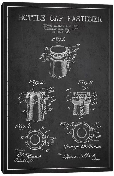 Cap Fastener Charcoal Patent Blueprint Canvas Art Print - Food & Drink Blueprints