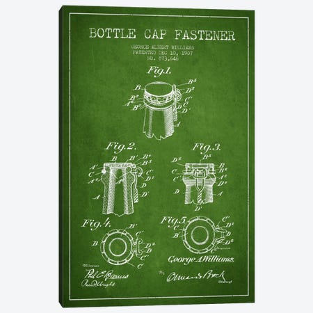 Cap Fastener Green Patent Blueprint Canvas Print #ADP740} by Aged Pixel Canvas Wall Art