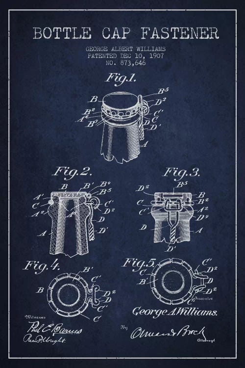 Cap Fastener Navy Blue Patent Blueprint by Aged Pixel wall art