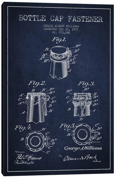 Cap Fastener Navy Blue Patent Blueprint Canvas Art Print - Aged Pixel: Drink & Beer