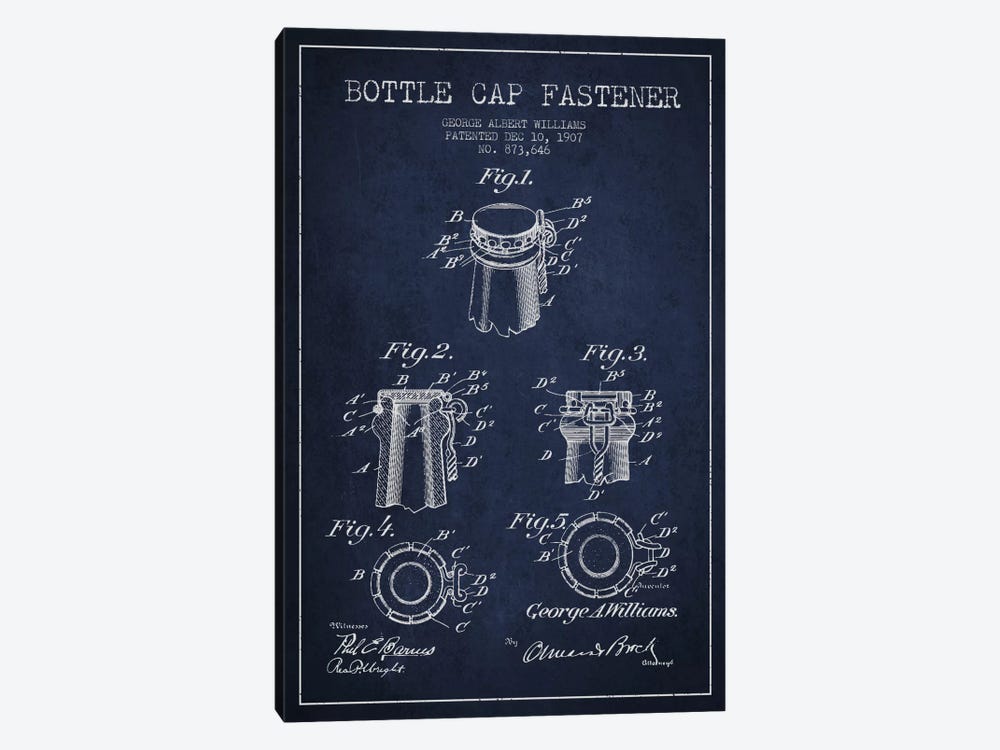 Cap Fastener Navy Blue Patent Blueprint by Aged Pixel 1-piece Art Print