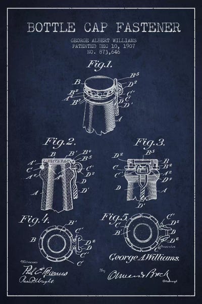 Food & Drink Blueprints: Cap Fastener Navy Blue Patent Blueprint by Aged Pixel