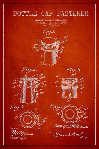 Cap Fastener Red Patent Blueprint by Aged Pixel framed wall art