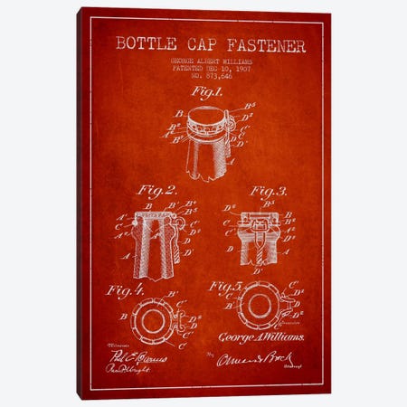Cap Fastener Red Patent Blueprint Canvas Print #ADP742} by Aged Pixel Canvas Art