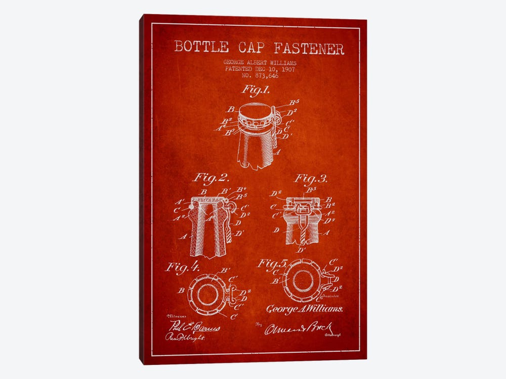 Cap Fastener Red Patent Blueprint by Aged Pixel 1-piece Canvas Wall Art