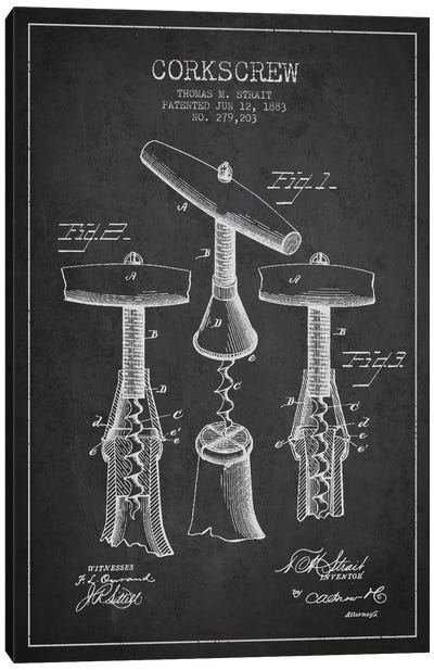 Corkscrew Charcoal Patent Blueprint Canvas Art Print - Blueprints & Patent Sketches
