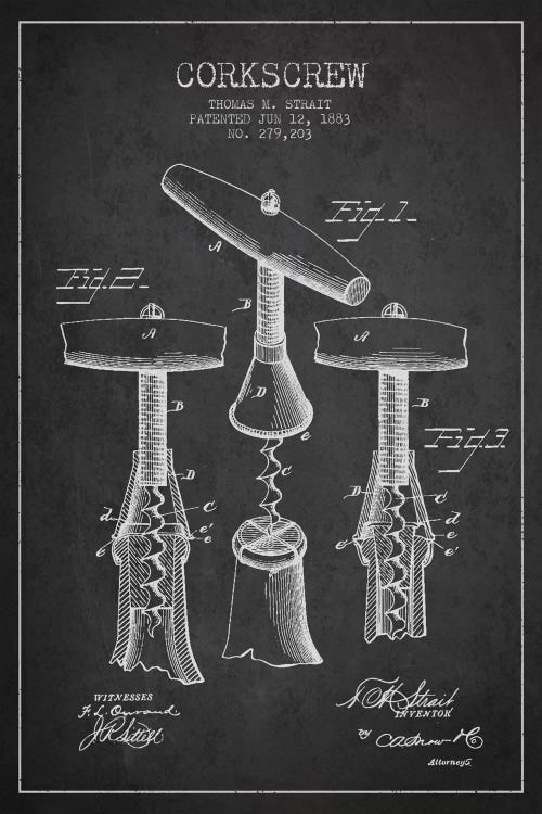 Corkscrew Charcoal Patent Blueprint