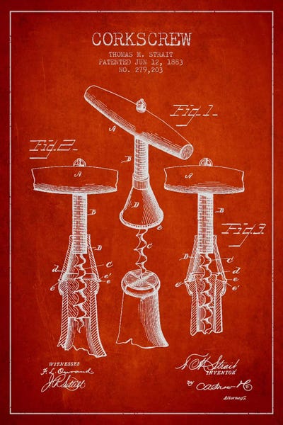 Food & Drink Blueprints: Corkscrew Red Patent Blueprint by Aged Pixel