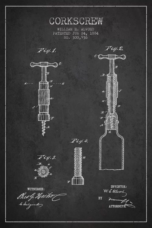 Corkscrew Charcoal Patent Blueprint