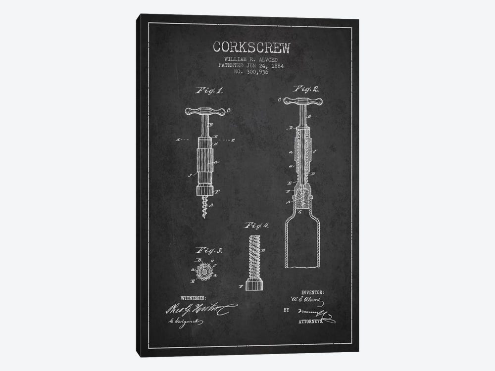 Corkscrew Charcoal Patent Blueprint by Aged Pixel 1-piece Art Print