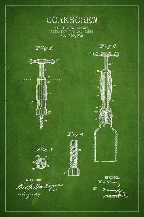 Corkscrew Green Patent Blueprint