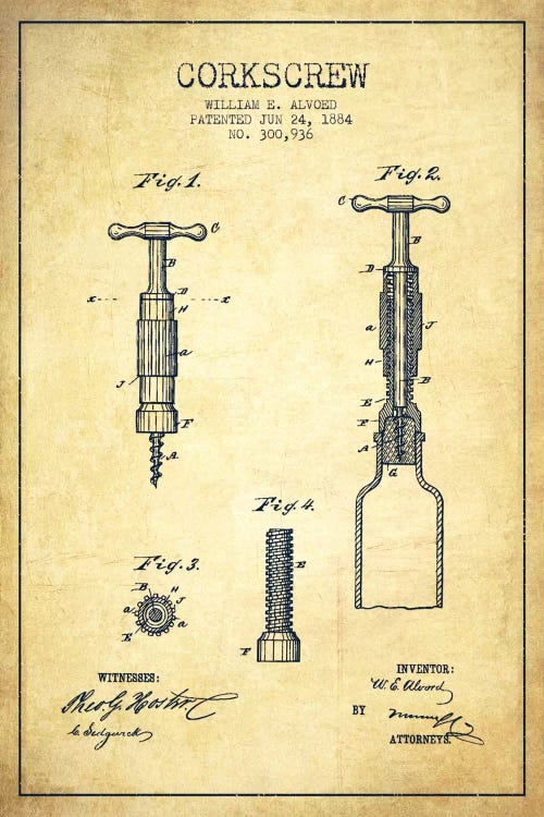 Corkscrew Vintage Patent Blueprint