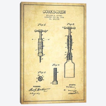 Corkscrew Vintage Patent Blueprint Canvas Print #ADP753} by Aged Pixel Canvas Print