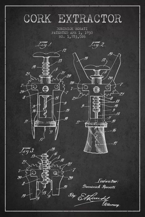 Corkscrew Charcoal Patent Blueprint