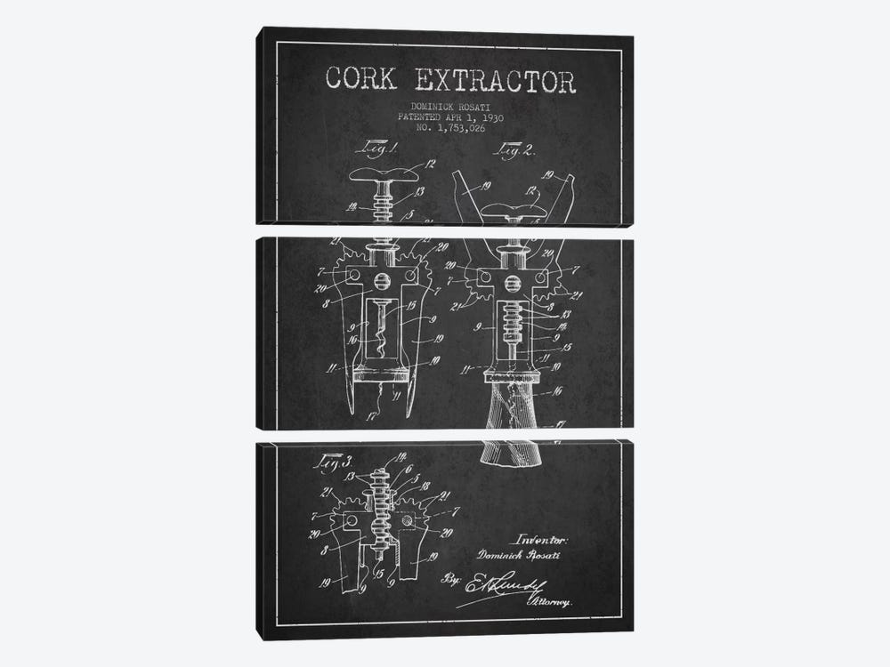 Corkscrew Charcoal Patent Blueprint 3-piece Canvas Print
