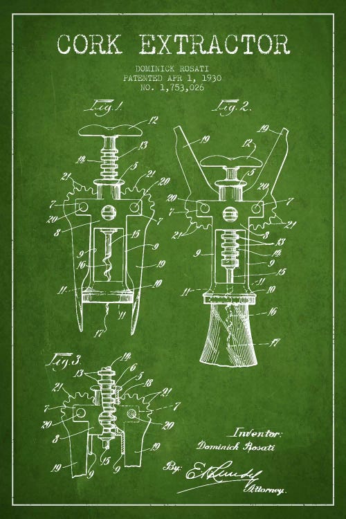 Corkscrew Green Patent Blueprint