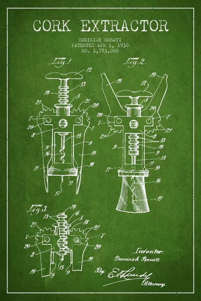 Food & Drink Blueprints: Corkscrew Green Patent Blueprint by Aged Pixel