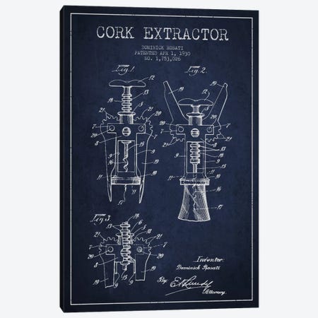 Corkscrew Navy Blue Patent Blueprint Canvas Print #ADP756} by Aged Pixel Canvas Artwork