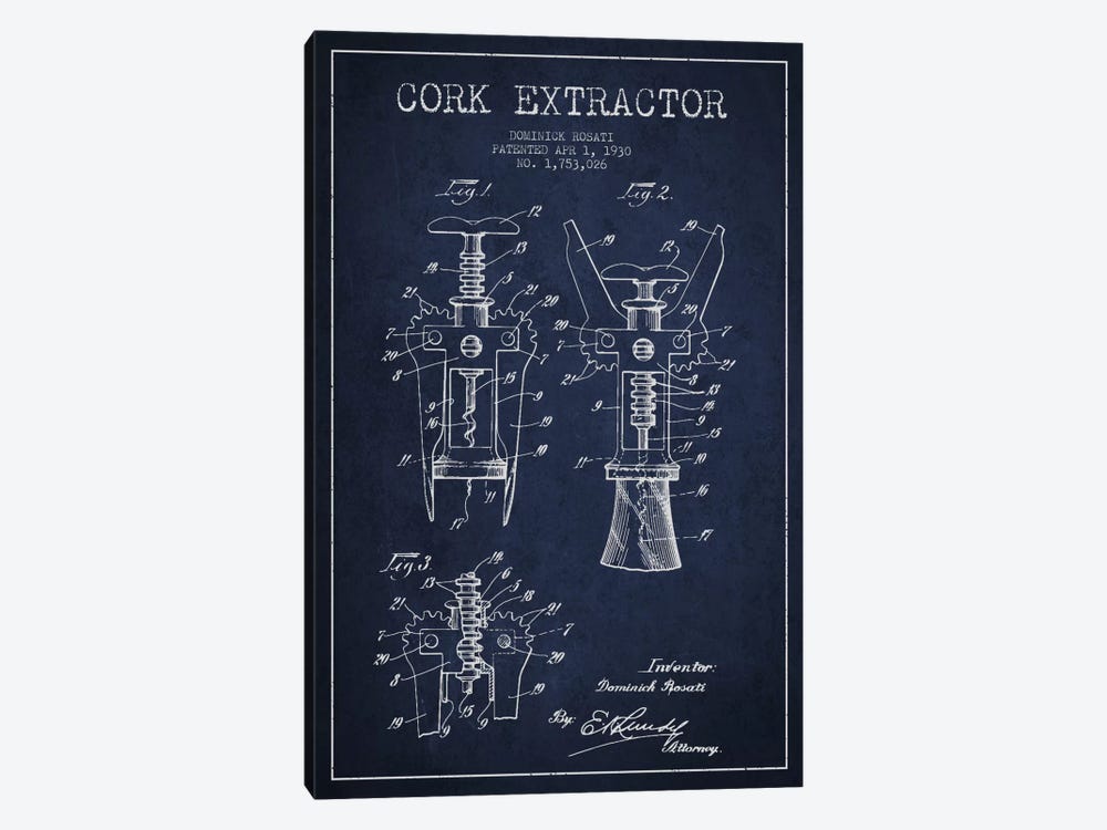 Corkscrew Navy Blue Patent Blueprint by Aged Pixel 1-piece Canvas Art Print