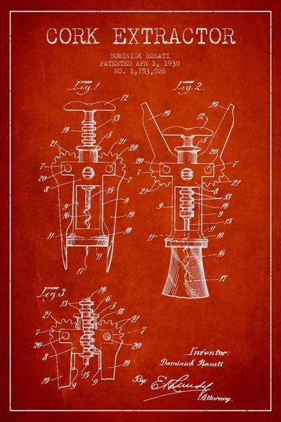 Food & Drink Blueprints: Corkscrew Red Patent Blueprint by Aged Pixel