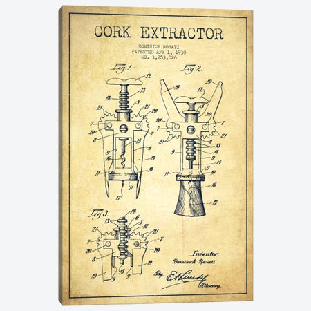 Corkscrew Vintage Patent Blueprint Canvas Print #ADP758} by Aged Pixel Canvas Print