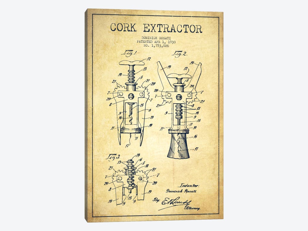 Corkscrew Vintage Patent Blueprint by Aged Pixel 1-piece Art Print