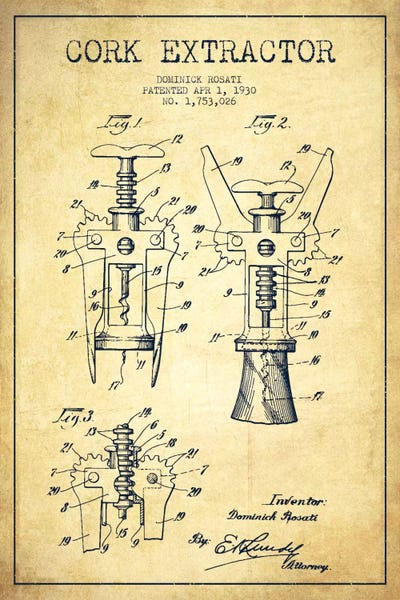Kitchen: Corkscrew Vintage Patent Blueprint by Aged Pixel
