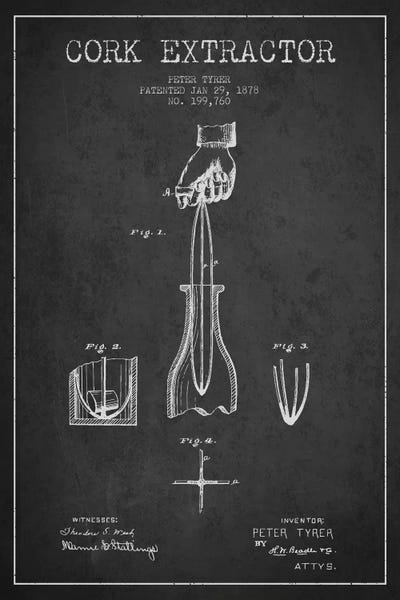 Corkscrew Charcoal Patent Blueprint by Aged Pixel multi panel art