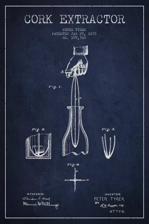 Corkscrew Navy Blue Patent Blueprint by Aged Pixel wall art