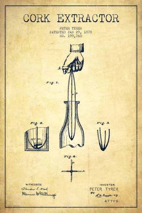 Corkscrew Vintage Patent Blueprint
