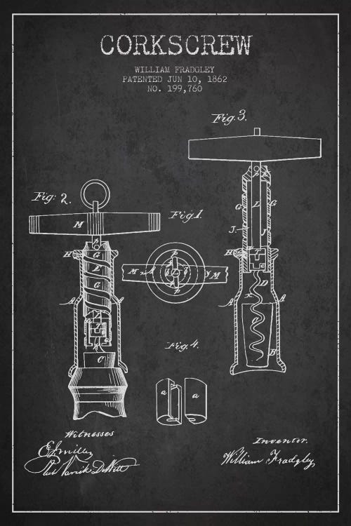 Corkscrew Charcoal Patent Blueprint