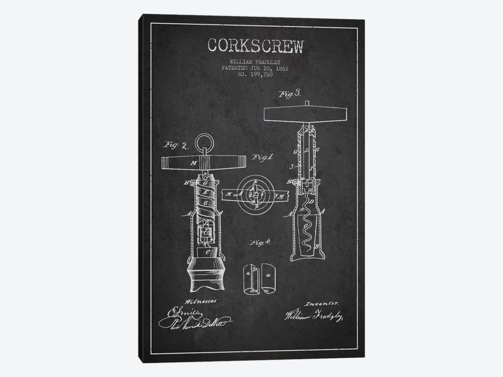 Corkscrew Charcoal Patent Blueprint by Aged Pixel 1-piece Canvas Wall Art
