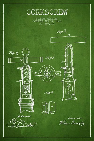 Corkscrew Green Patent Blueprint by Aged Pixel multi panel art