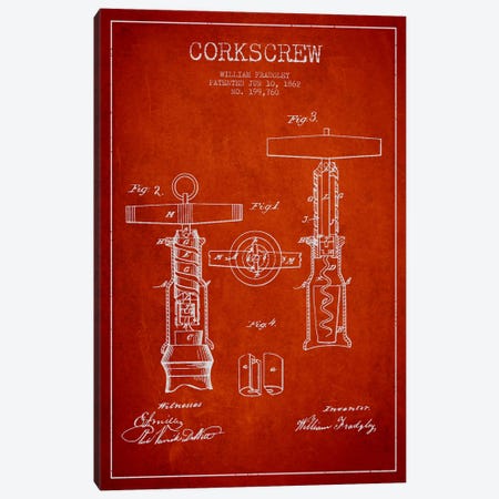 Corkscrew Red Patent Blueprint Canvas Print #ADP767} by Aged Pixel Canvas Art Print