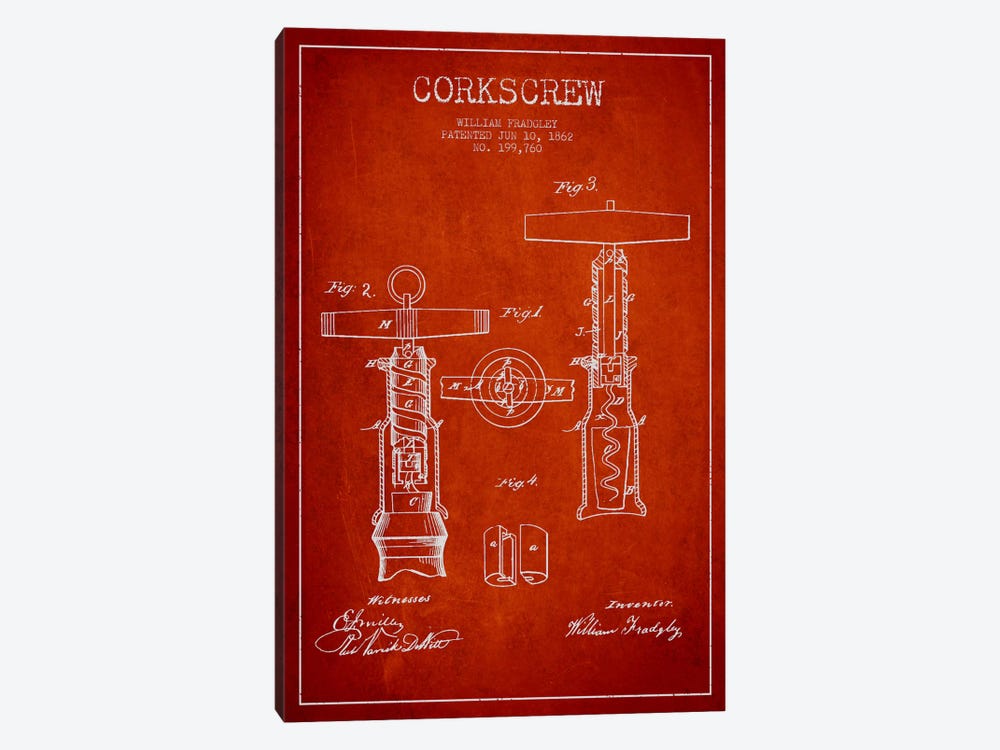 Corkscrew Red Patent Blueprint by Aged Pixel 1-piece Canvas Print