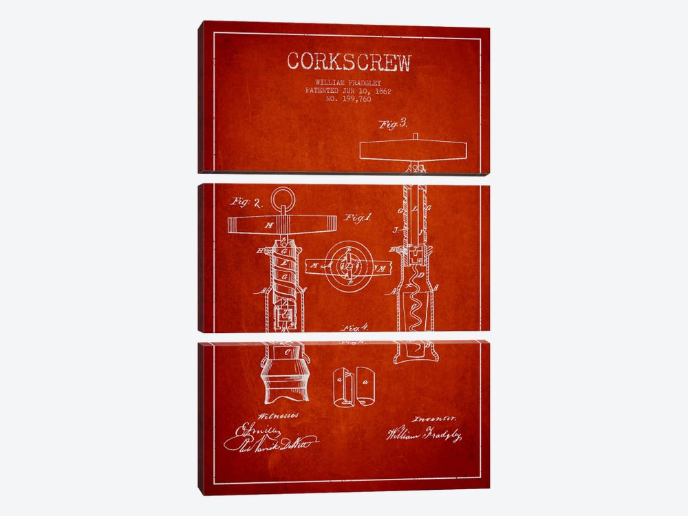 Corkscrew Red Patent Blueprint by Aged Pixel 3-piece Art Print