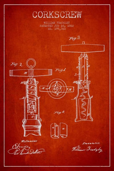 Food & Drink Blueprints: Corkscrew Red Patent Blueprint by Aged Pixel