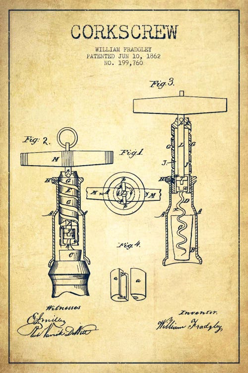 Corkscrew Vintage Patent Blueprint