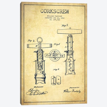 Corkscrew Vintage Patent Blueprint Canvas Print #ADP768} by Aged Pixel Canvas Art