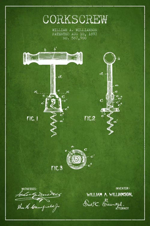 Corkscrew Green Patent Blueprint