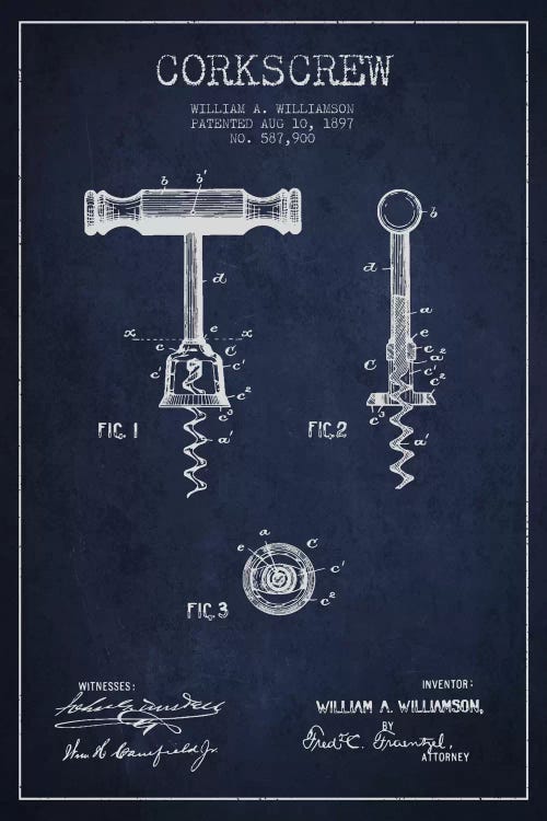 Corkscrew Navy Blue Patent Blueprint by Aged Pixel wall art