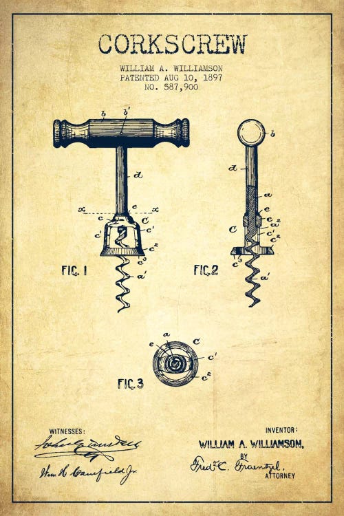 Corkscrew Vintage Patent Blueprint
