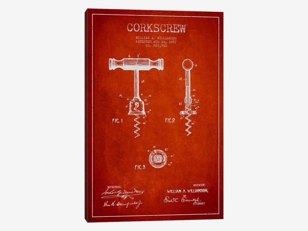 Corkscrew Red Patent Blueprint by Aged Pixel 1-piece Canvas Wall Art
