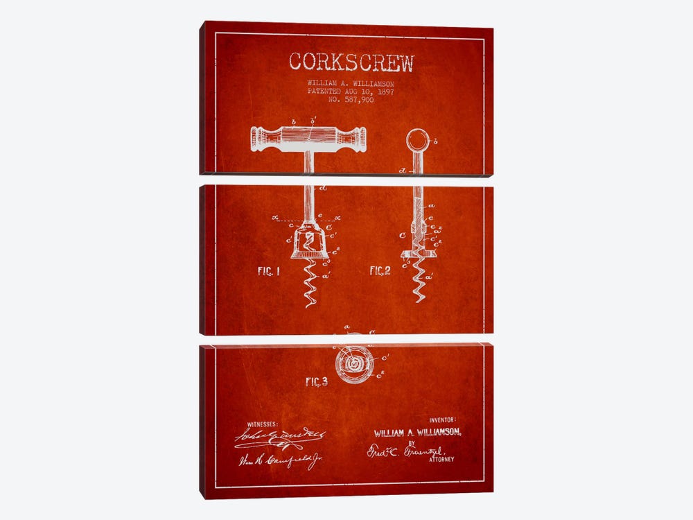 Corkscrew Red Patent Blueprint by Aged Pixel 3-piece Canvas Artwork