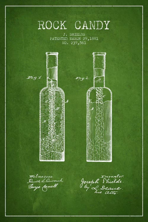 Rock Candy Green Patent Blueprint by Aged Pixel wall art