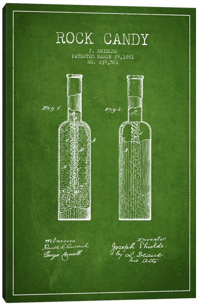 Rock Candy Green Patent Blueprint Canvas Art Print - Aged Pixel: Drink & Beer