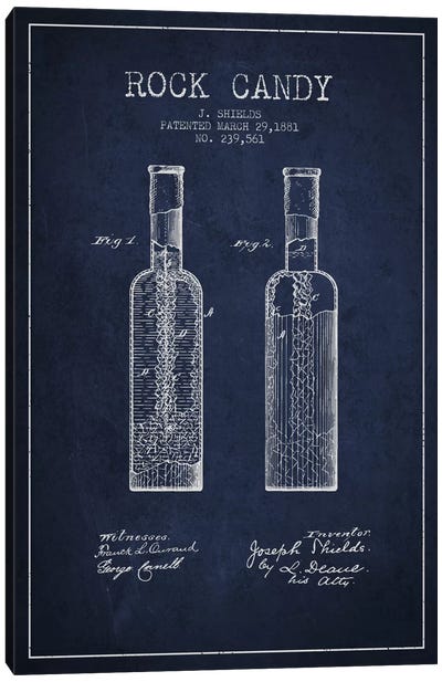 Rock Candy Navy Blue Patent Blueprint Canvas Art Print - Aged Pixel: Drink & Beer