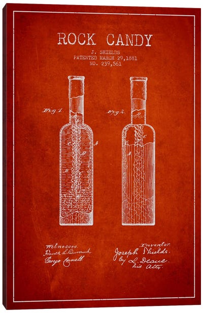 Rock Candy Red Patent Blueprint Canvas Art Print - Aged Pixel: Drink & Beer